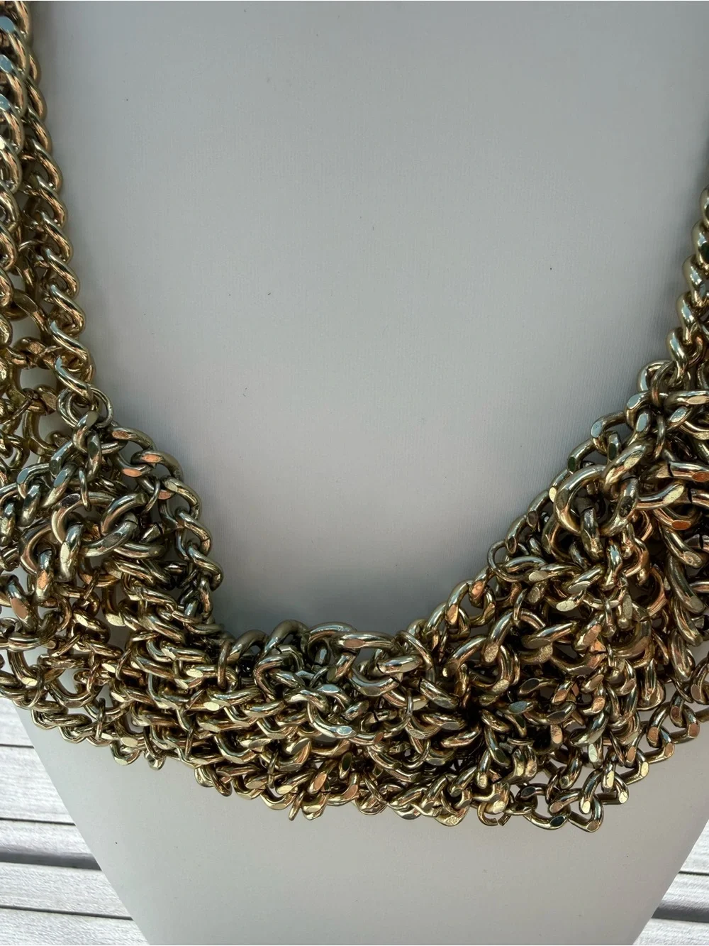 Vintage Chunky Multi-Strand Chain Statement Necklace Bib Draped Collar